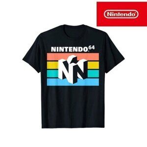 Nintendo Men's‎ Graphic Tees Classic 64 Striped 3D Logo Short Sleeve T-Shirt